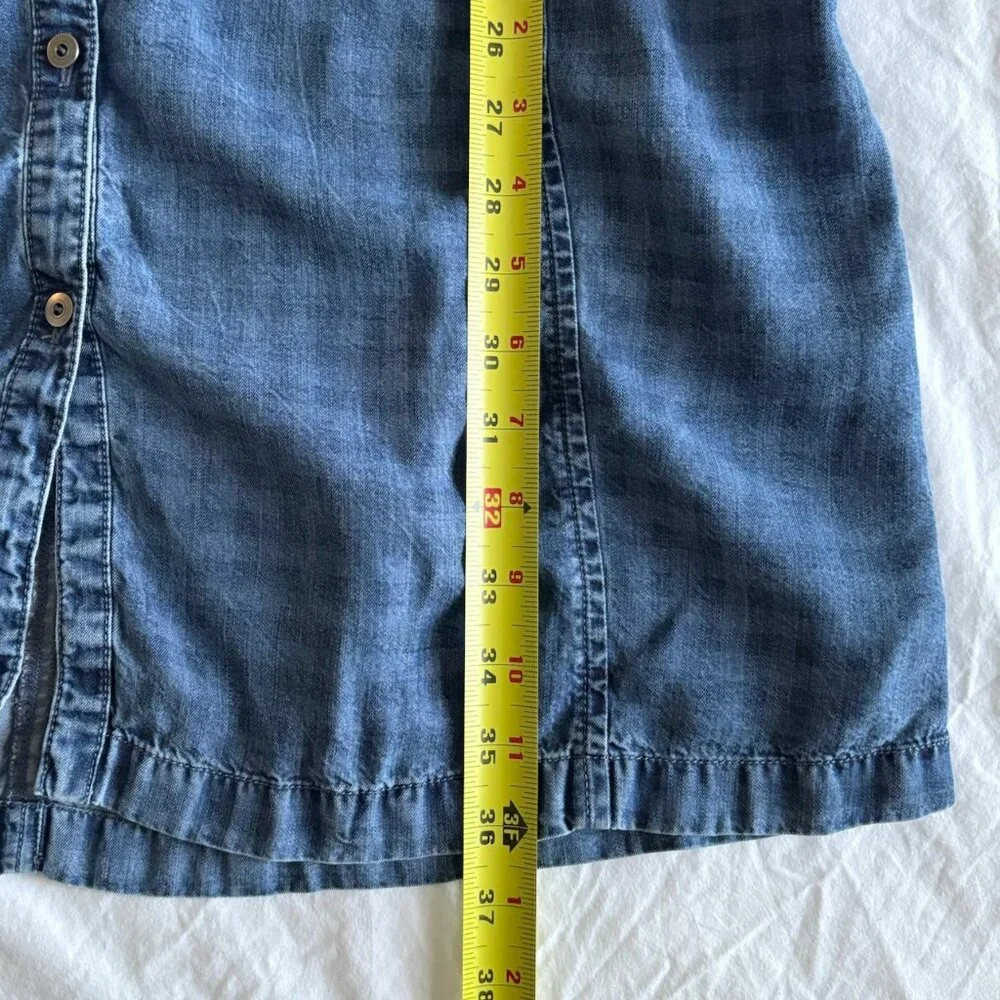 J. Jill Chambray Denim Checkered Shift Shirt Dress Size Medium - Picture 8 of 10